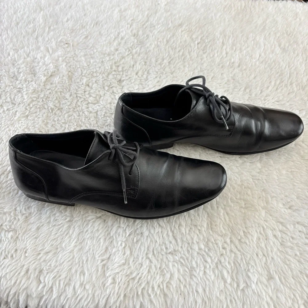 Lacoste Henri CLM Black Leather Derby Lace-Up Shoes size 11